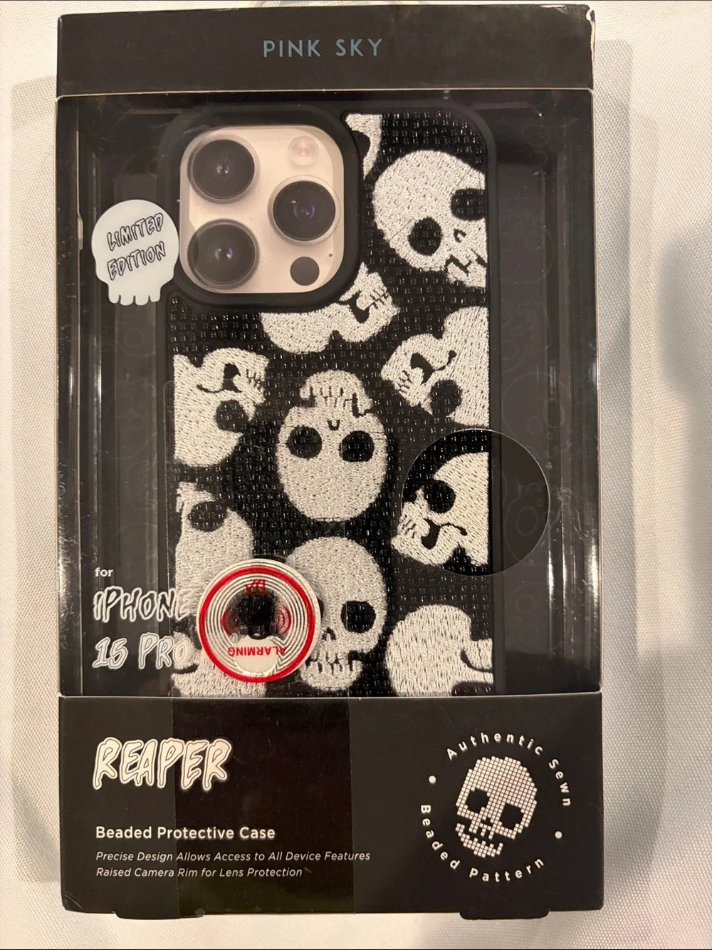 Reaper Beaded Skull iPhone 15 Pro Case - Black & White